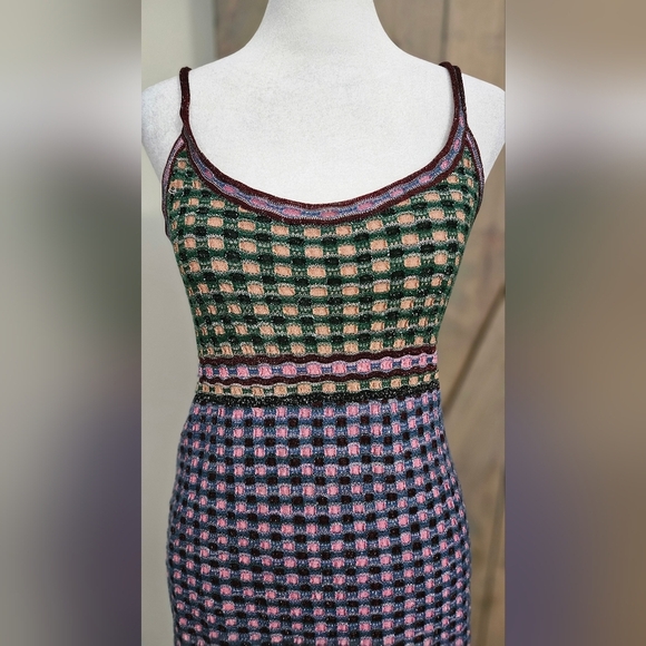 Vintage M MISSONI Sleeveless Silver Thread Detail Pink/green Multi Dress.US 4 - Picture 8 of 16
